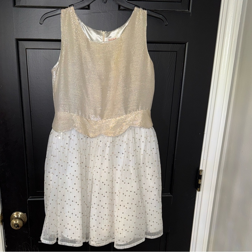 Cat & Jack Girl’s Gold and White Polka Dot Formal Dress